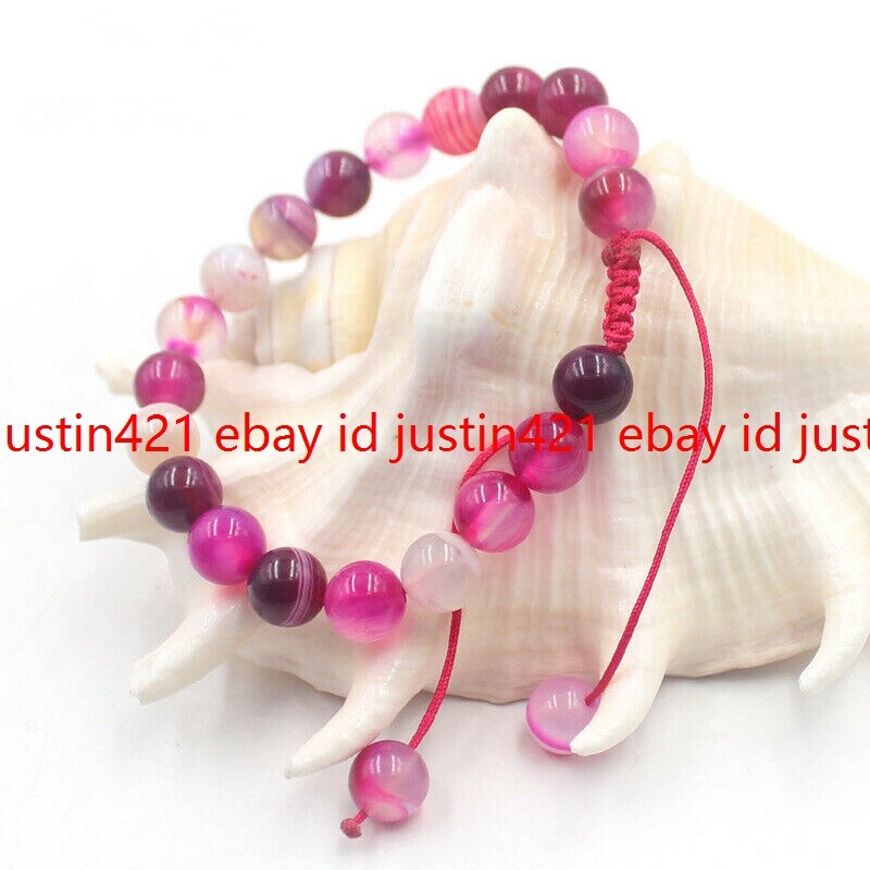 Handmade 8/10mm Round Braided Macrame Gems Adjustable Tie Jewelry Bracelet 7.5″