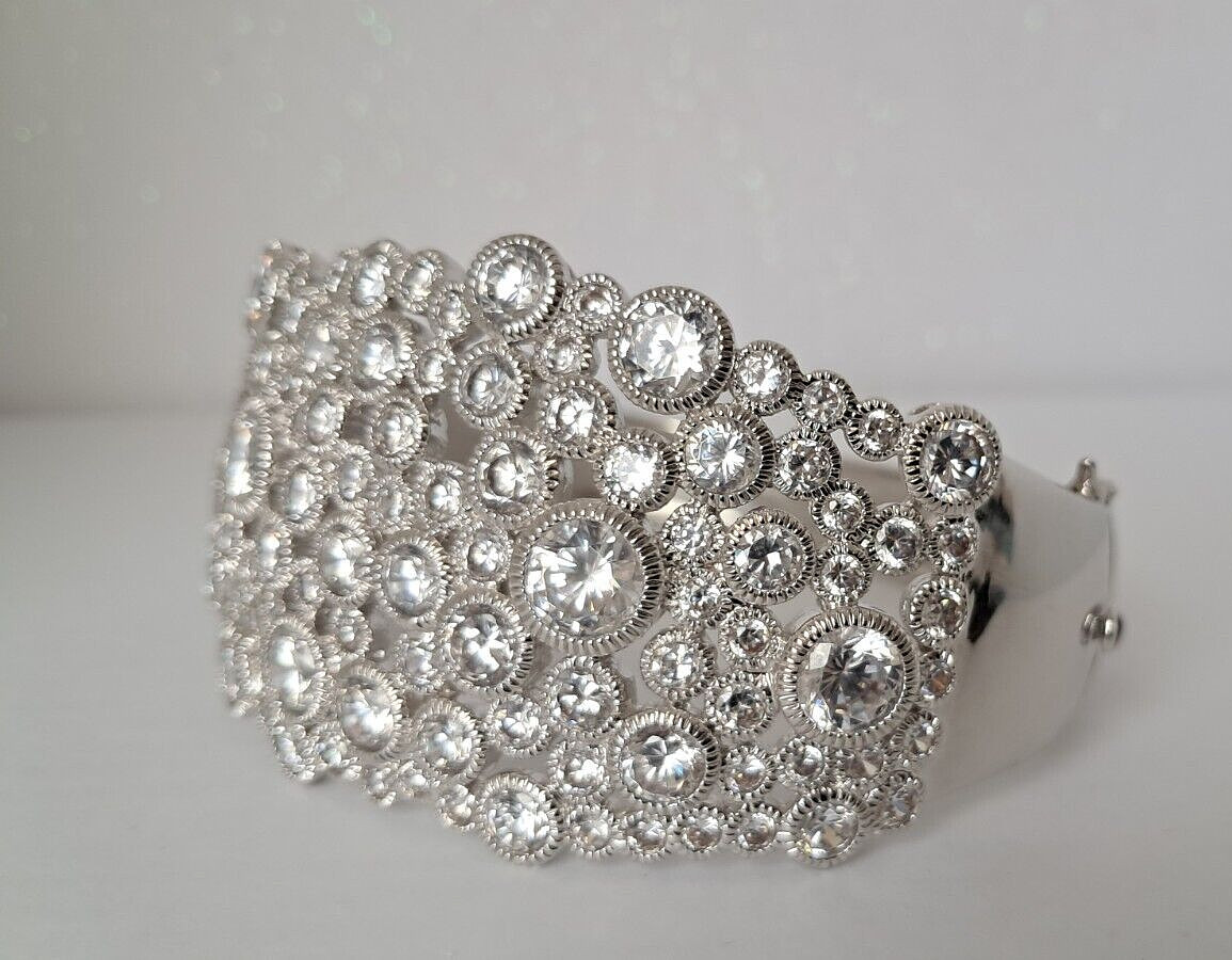 HSN QVC Wide Silver Pave Cubic Zirconia Cuff Bracelet