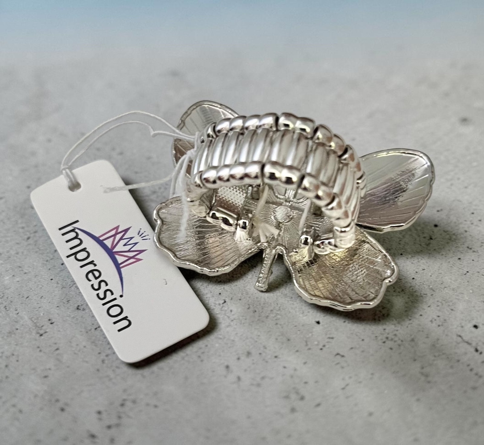 1.75″ Wide Silver Tone Fancy AB Crystals Butterfly Statement Adjustable Ring
