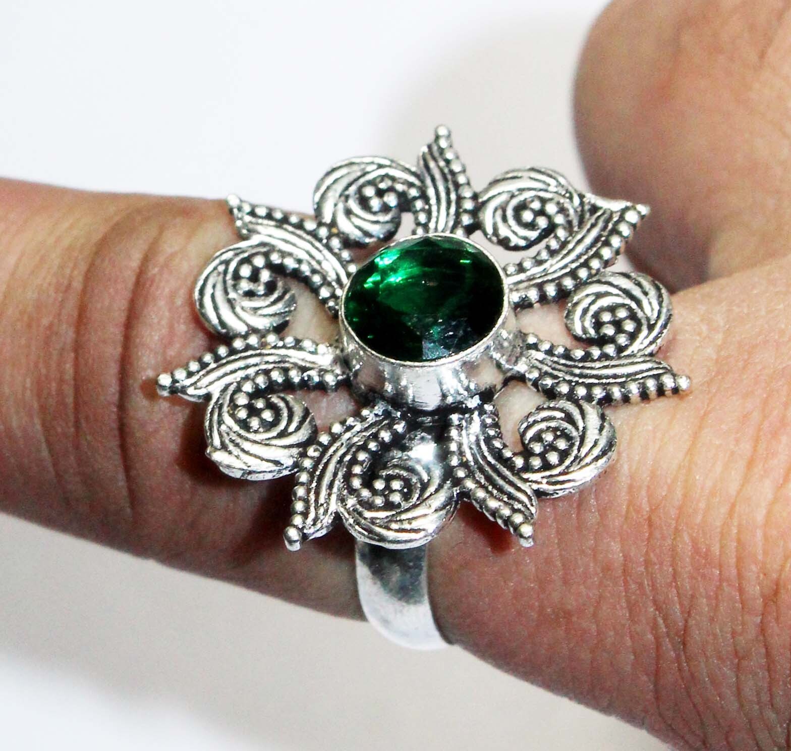 Hydro Green Peridot Round Shape Gemstone Handmade Ring Jewelry Ring Size 7.8 In