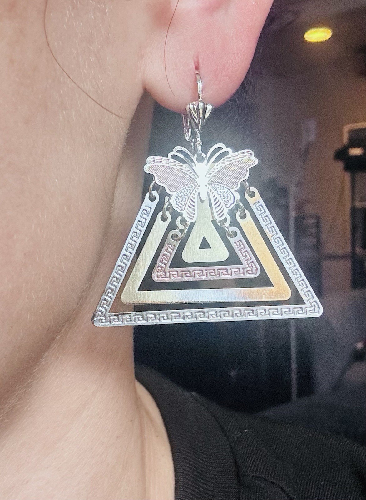 Highest Quality Rose White Yellow Triangle Shapes Butterfly Gold Filled Earrings