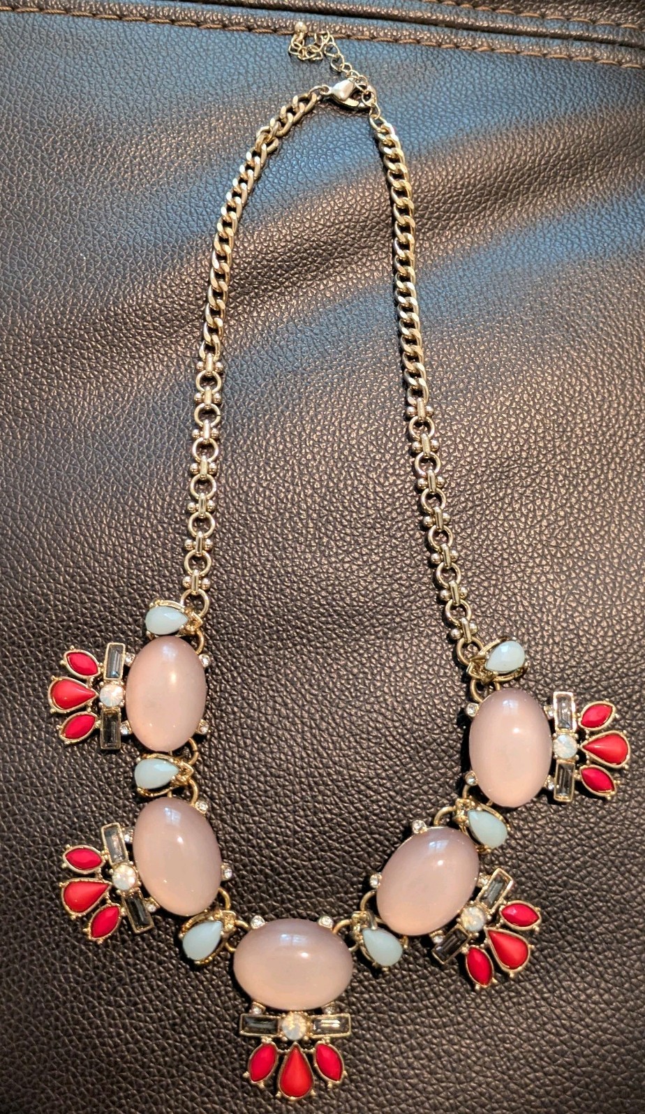 J.Crew Gold Tone Coral Rhinestone Pendant Statement Bib Necklace Lobster Closure