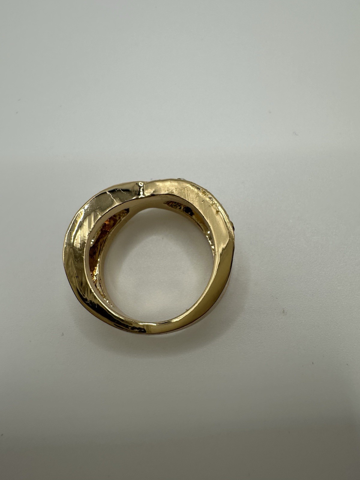 Gold Tone Criss Cross Ring With Clear Rhinestone Or Crystals Size 7