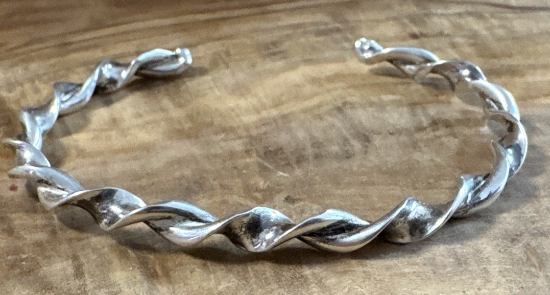 Silver Tone Twisted Cuff Bracelet 6.5″ – Adjustable Minimalist Fashion Jewelry