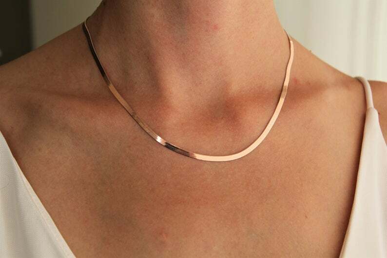 18K Yellow Gold Filled Tarnish-Resistant Italian Herringbone Chain Necklace T764