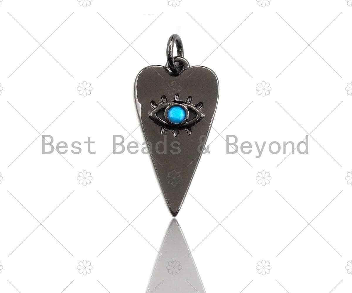 Turquoise CZ Micro Pave Evil Eye Pendant/Charm, Gunmetal/Gold Cubic Zirconia