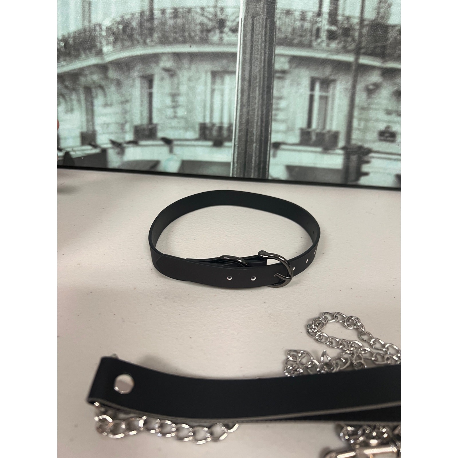 Heat-Sensitive Thermochromic Leather Choker with Leash