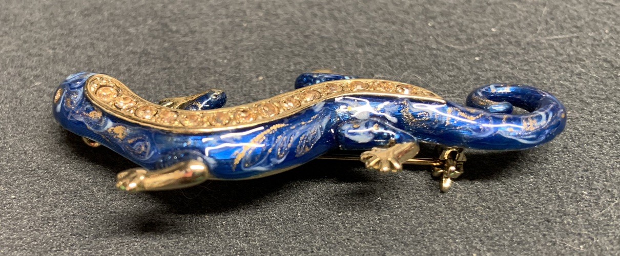 Vintage Monet Blue Lizard Salamander Pin Brooch Rhinestones 2.4” in Long USED