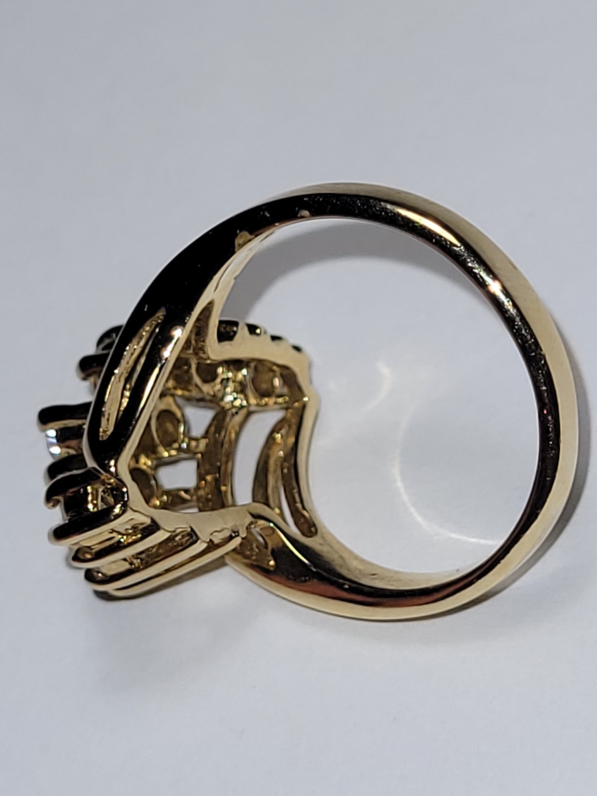 JQA 14K HGE Signed LIND Goldtone Cocktail Ring Clear CZ Crystal Statement Fashio