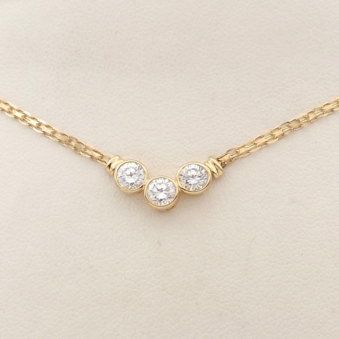 Solid 14k Gold Bismark Link 3 Stone cz Cubic Zirconia Necklace 17in 1.2ctw