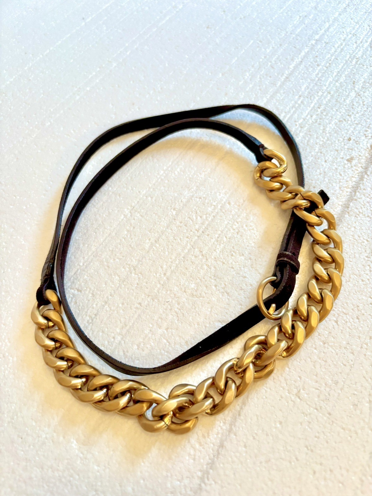 MIU MIU Gold Metal Chain & Calfskin Leather Necklace Made in Italy $1,250 EUC