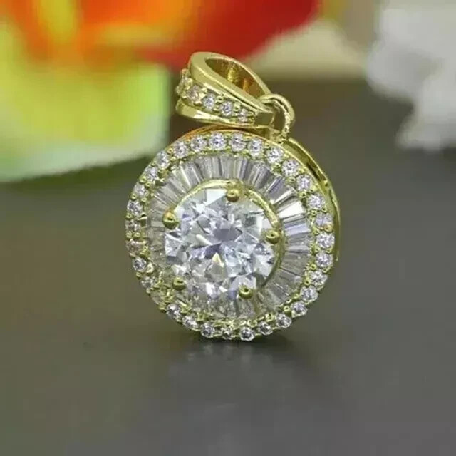 14k Yellow Gold Plated 2Ct Round Cut Simulated Diamond Women’s Fancy Pend
