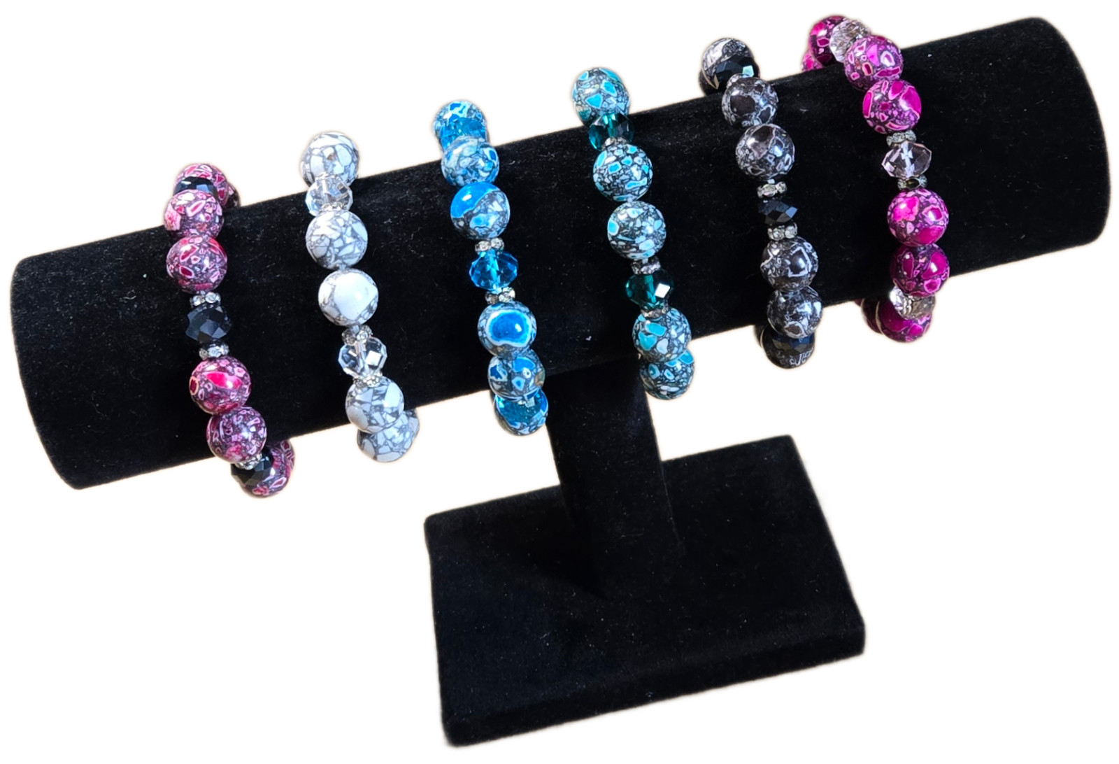 Stone Bracelet Stretch Beaded Multi Black Red White Blue Woman Lot 6 Daily