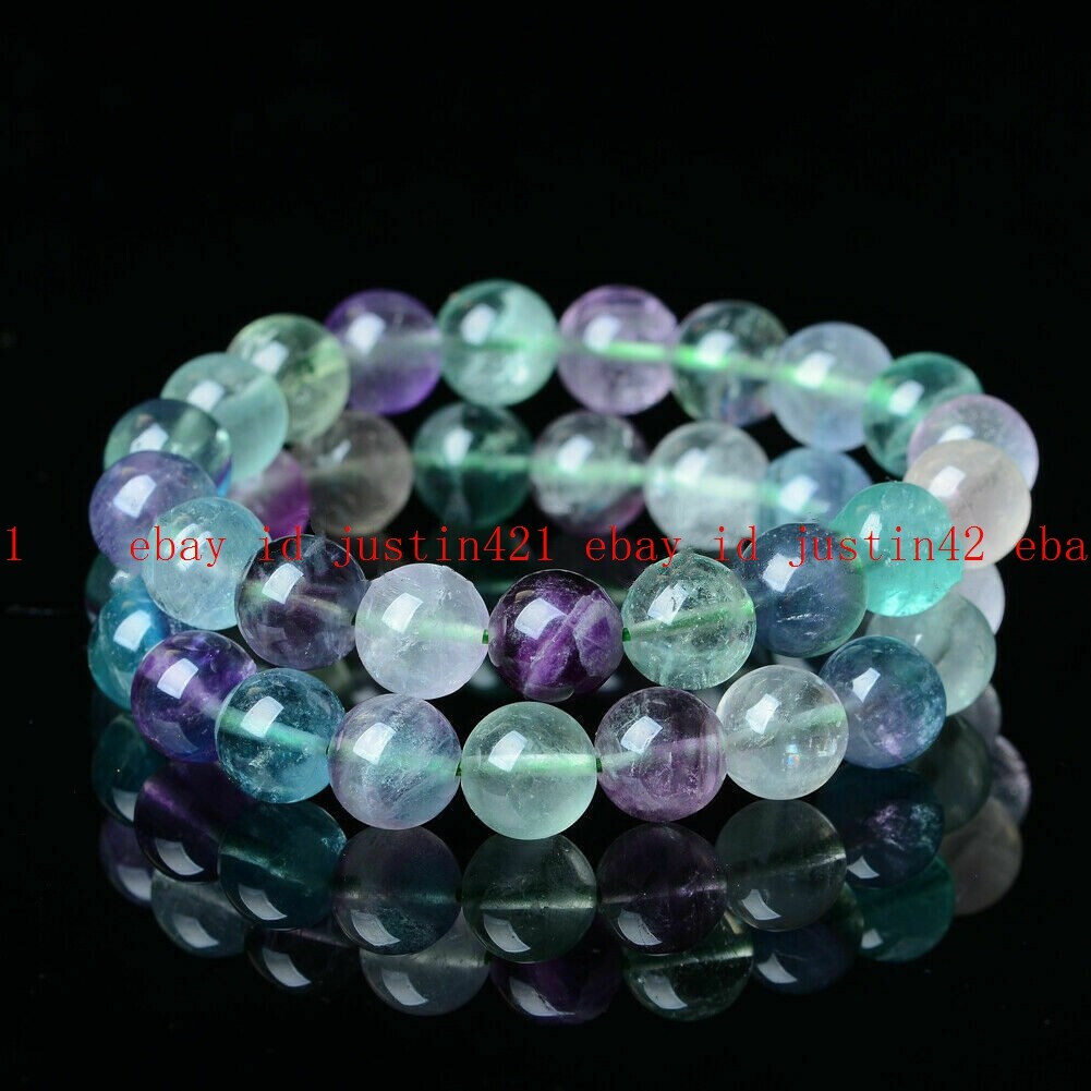 100% Natural Multicolor Fluorite Quartzite Crystal Gemstone Beads Bracelet 7.5″