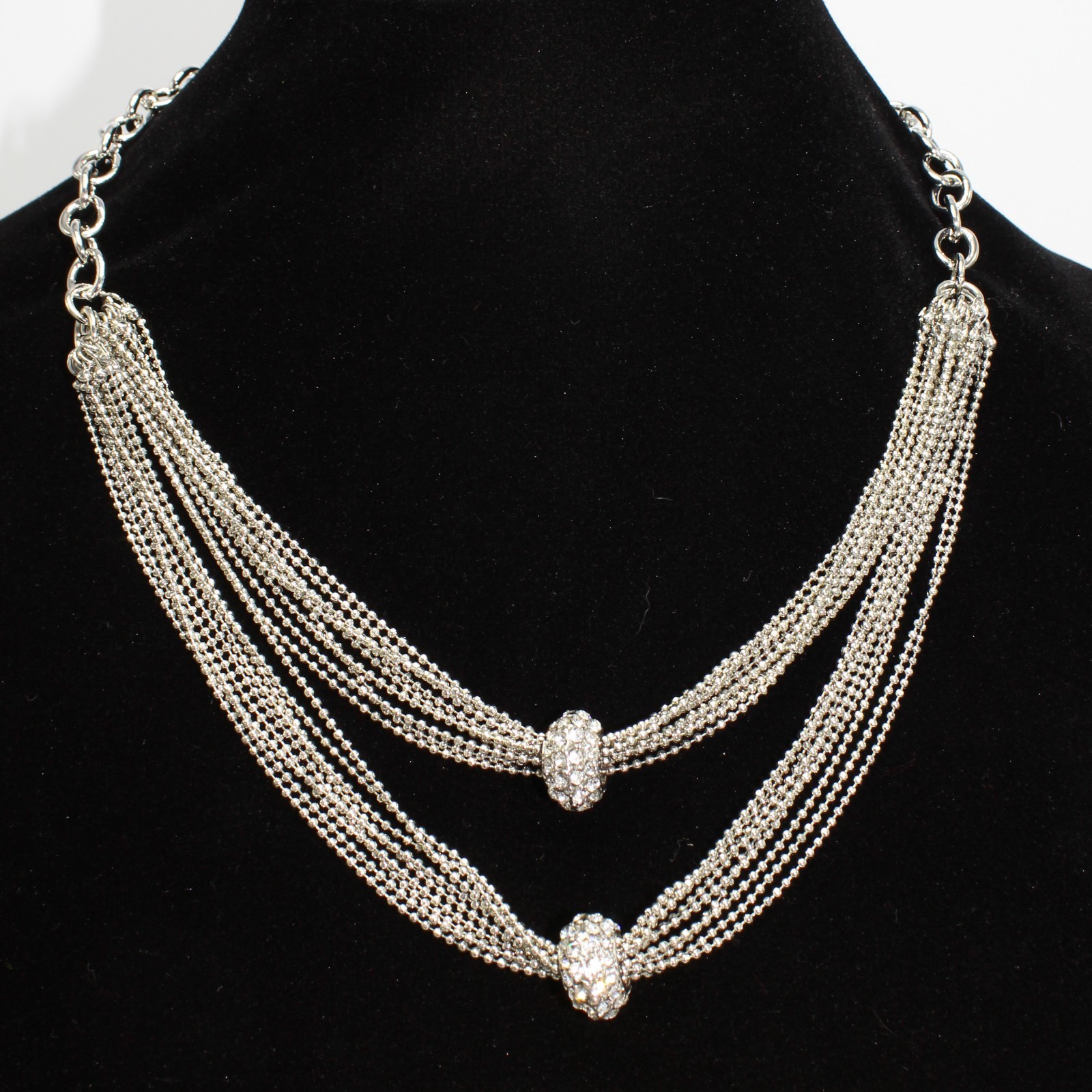 New Crystal Rondell Two Row Silver Necklace by INC. #N2231