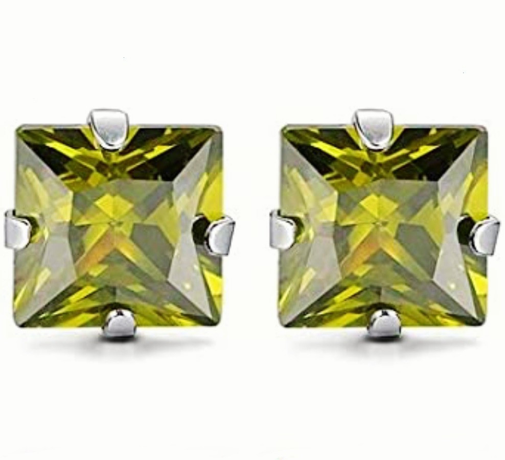 3/4/5/6/7mm Square CZ Peridot Stud Earrings August Birthstone Green Stainless St
