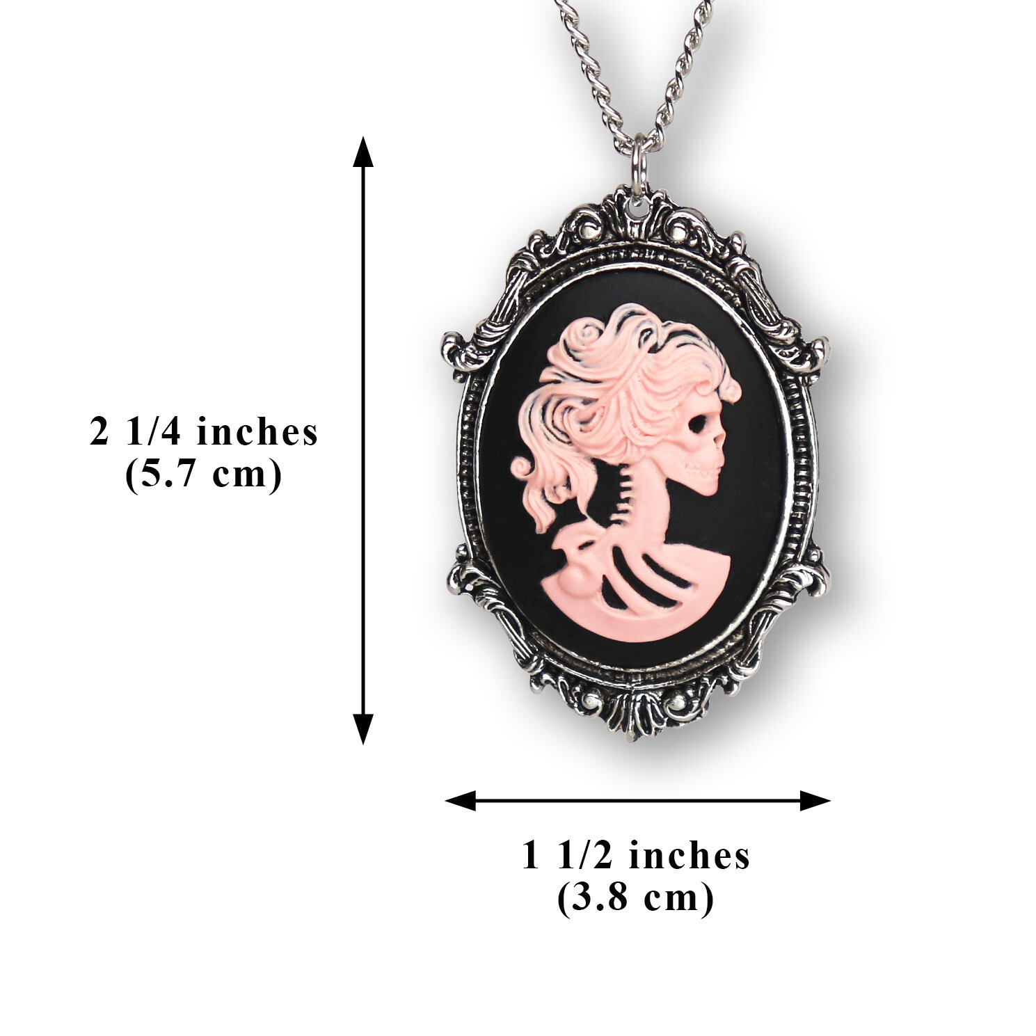 Gothic Lolita Skull Cameo Black & Pink in Silver Frame Pendant Necklace NK-629PB