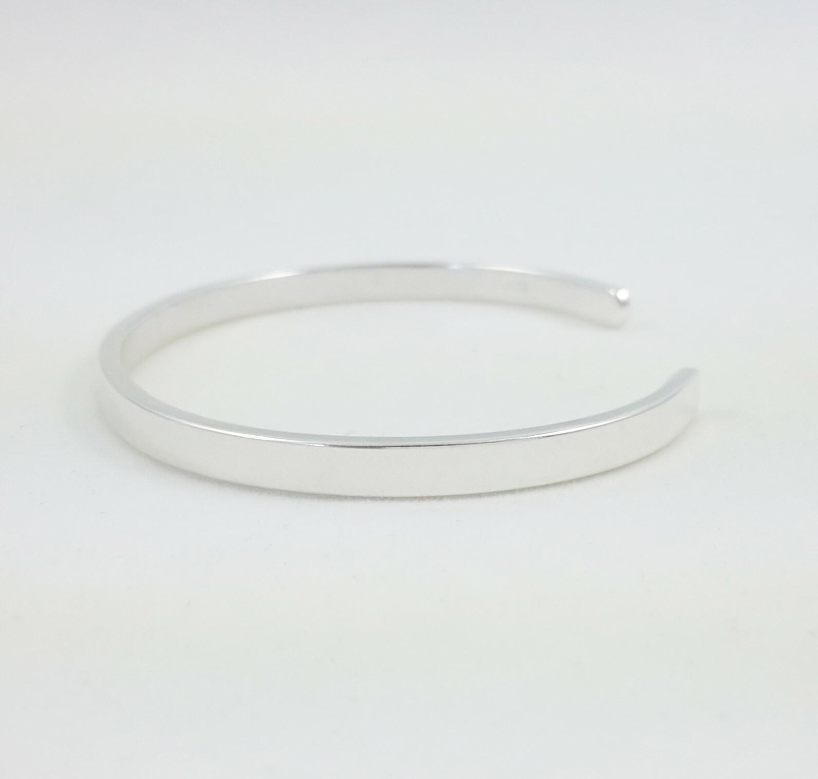 Flat Cuff Bracelet, 925 Sterling Silver, 4 x 2 mm Blank Plain Bangle .16″ x .08″