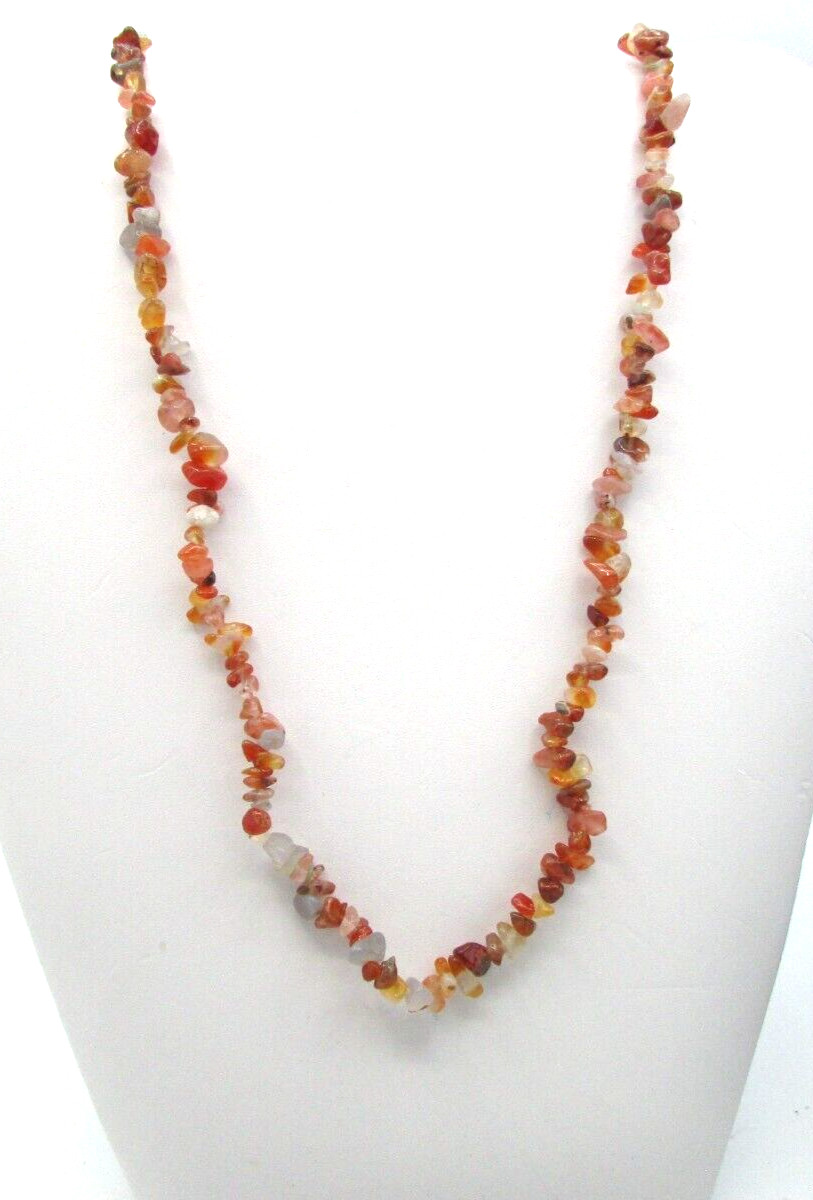 CRUSHED 3-10mm RED AGATE CHIP 26″ NECKLACE w MATCHING STRETCH BRACELET NWOT JB19