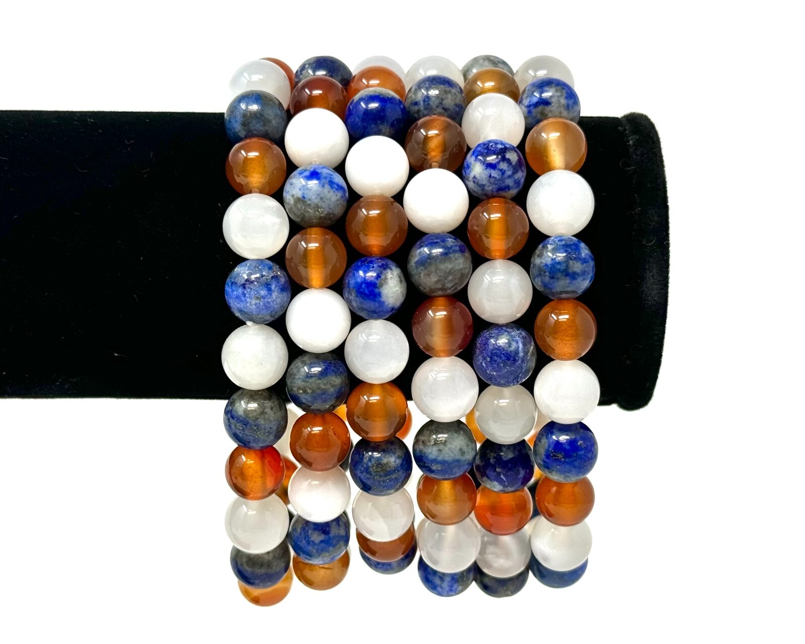 Confidence Bracelet: 8 mm Beads (Carnelian, Lapis Lazuli, & Moonstone Crystals)