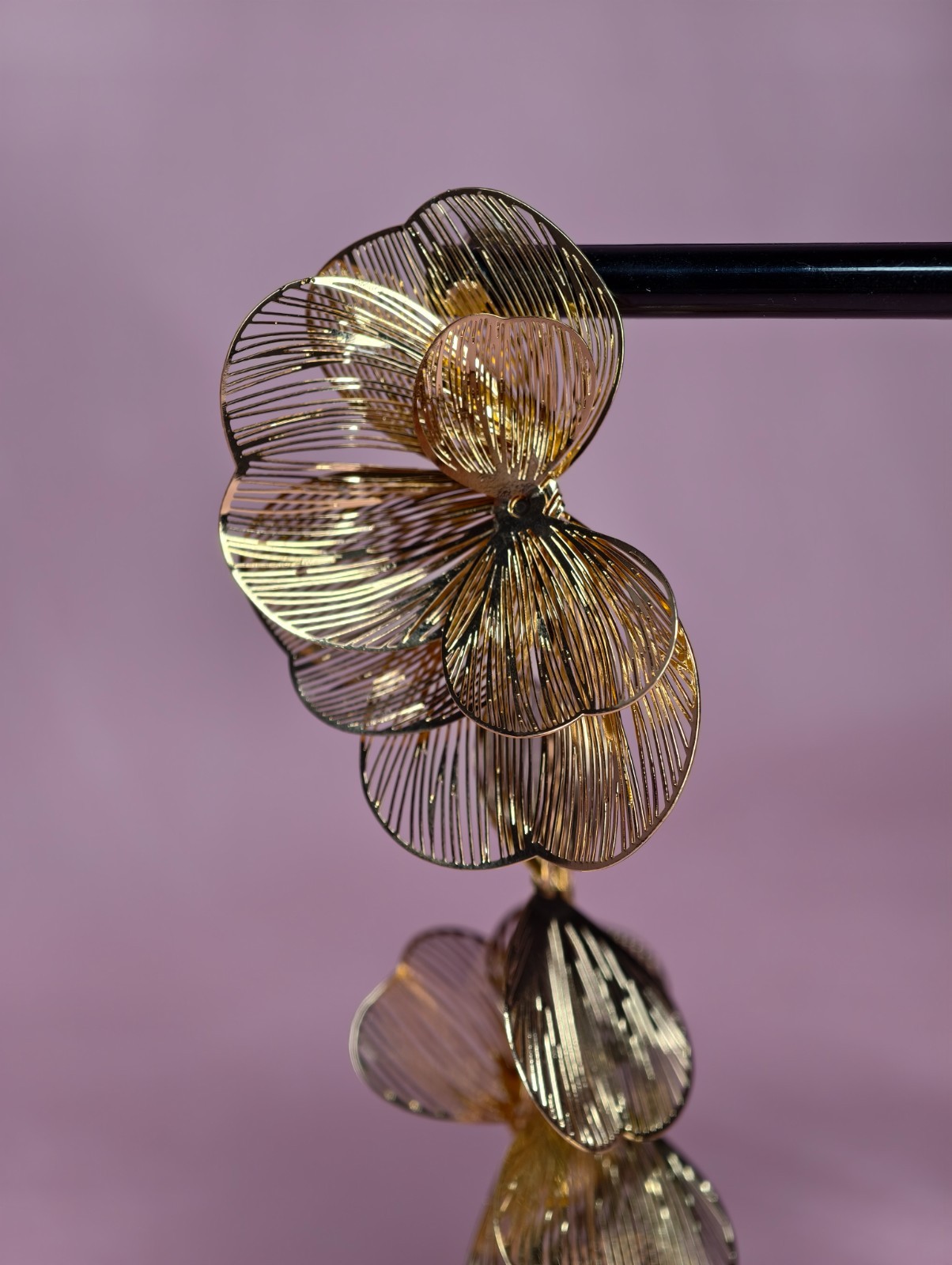 Gold Floral Statement Drop Earrings Large Orchid Flower Dangle Wedding 11cm