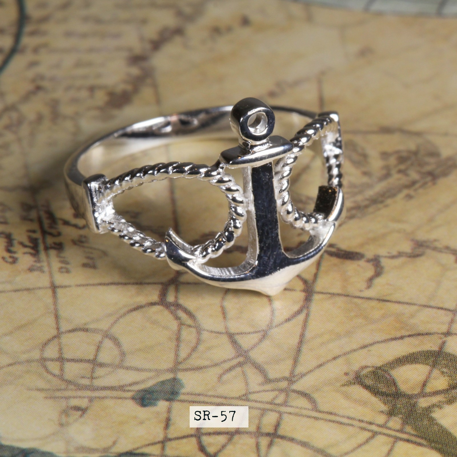 Solid Sterling Silver Nautical Sailor’s Rope and Anchor Ladies Fashion Ring