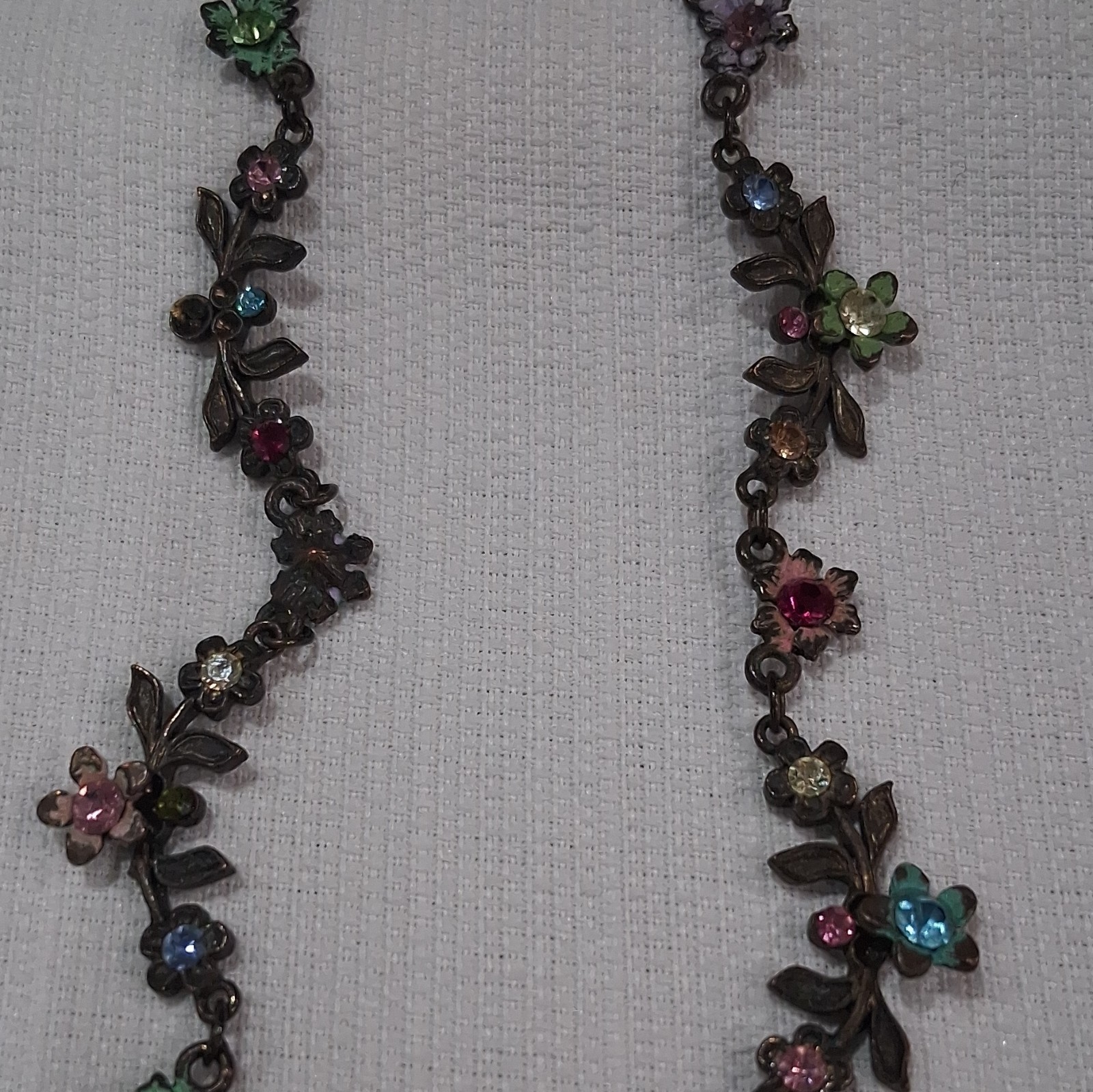 Multicolor Crystal Flower Pendant Cable Chain Necklace Adjustable Lobster Clasp