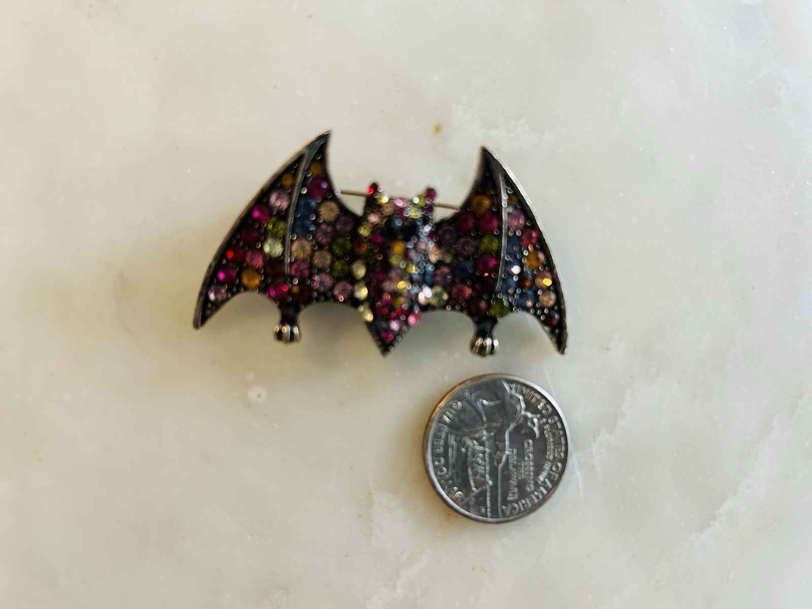Rhinestone Bat Brooch, Multicolored All Occasion, New
