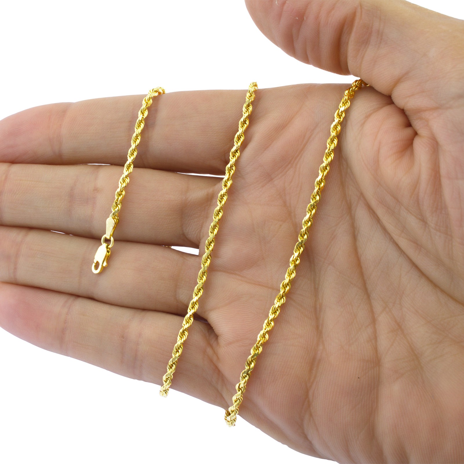 14K Yellow Gold Solid Rope Chain Necklace Bracelet 1mm-10mm Mens Women (7″- 30″)
