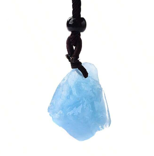 Raw Aquamarine Pendant Blue Rough Stone Crystal Cord Jewelry Women Men Gift
