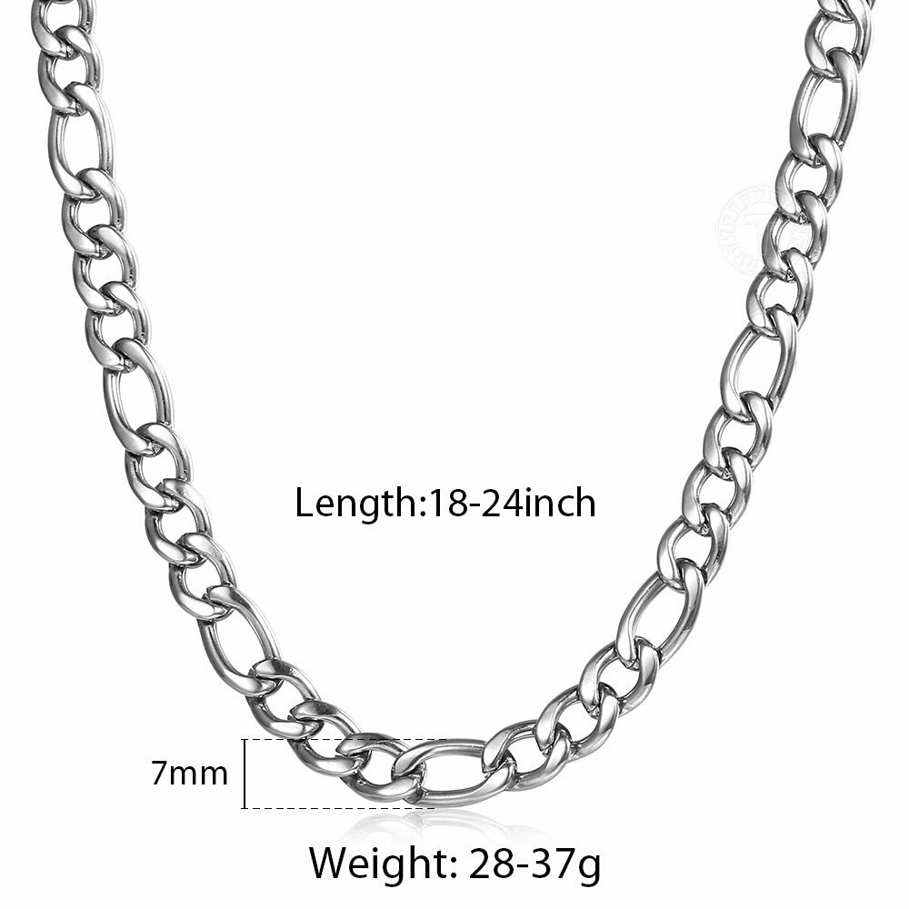 3/5/7/9mm 16″-30″ Gold Plated Stainless Steel Figaro Chain Necklace Men Women