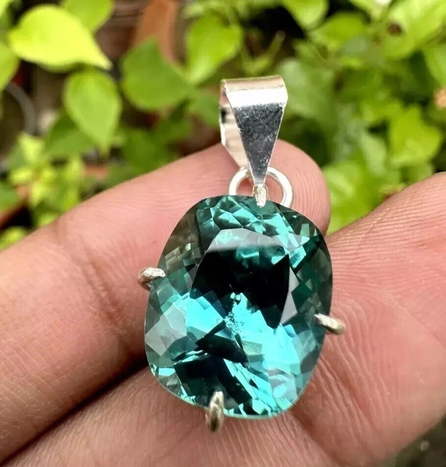 Certified 25.30 CT Natural Blue Green Sapphire Gemstone 925 Solid Silver Pendant