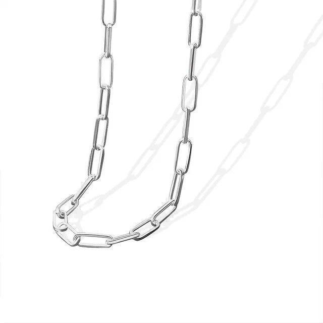 2024 New Solid 925 Sterling Silver Italian Paperclip Rolo Chain Necklace Stamp