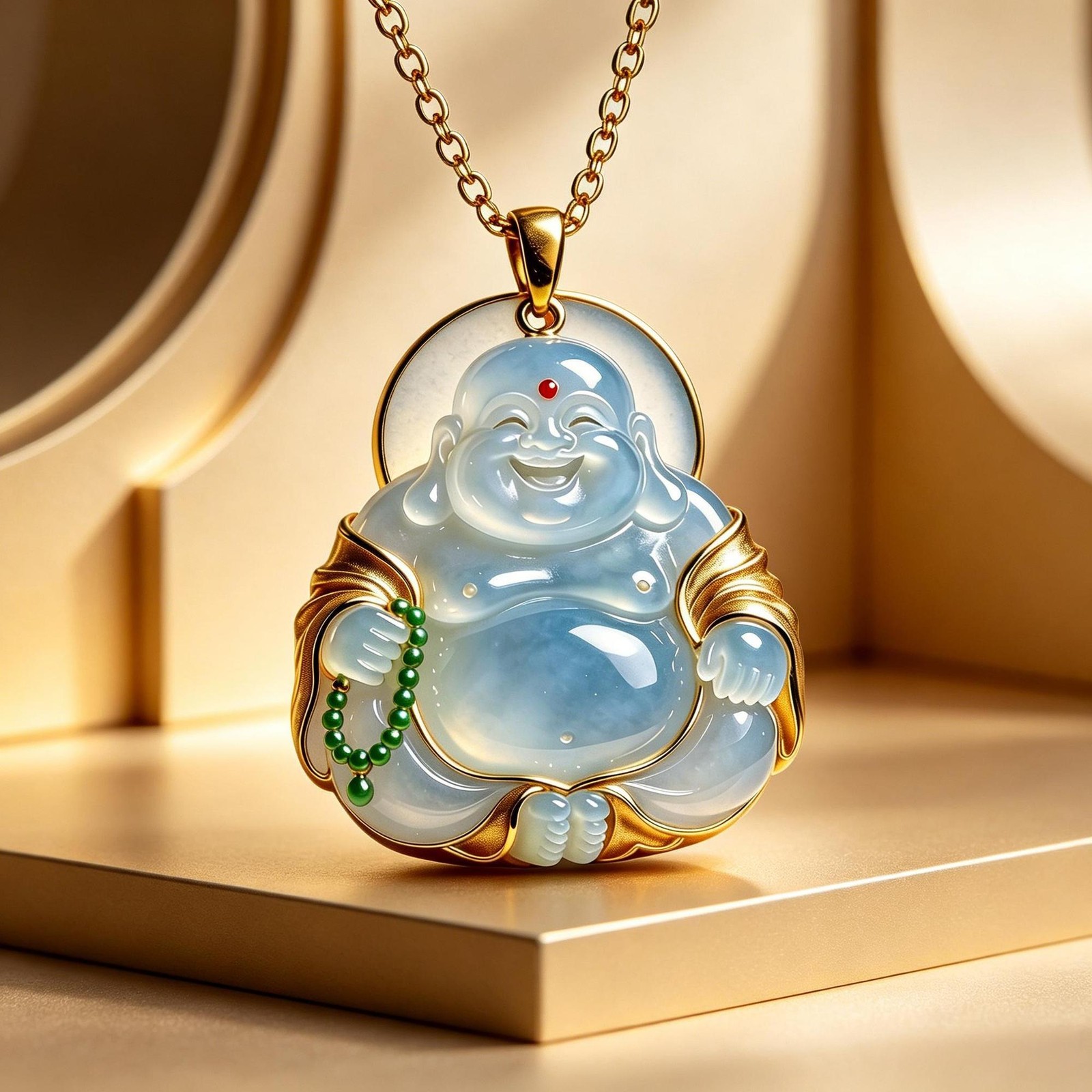 New Metal Maitreya Buddha Pendant Necklace Blue Chinese Style Figure Accessory
