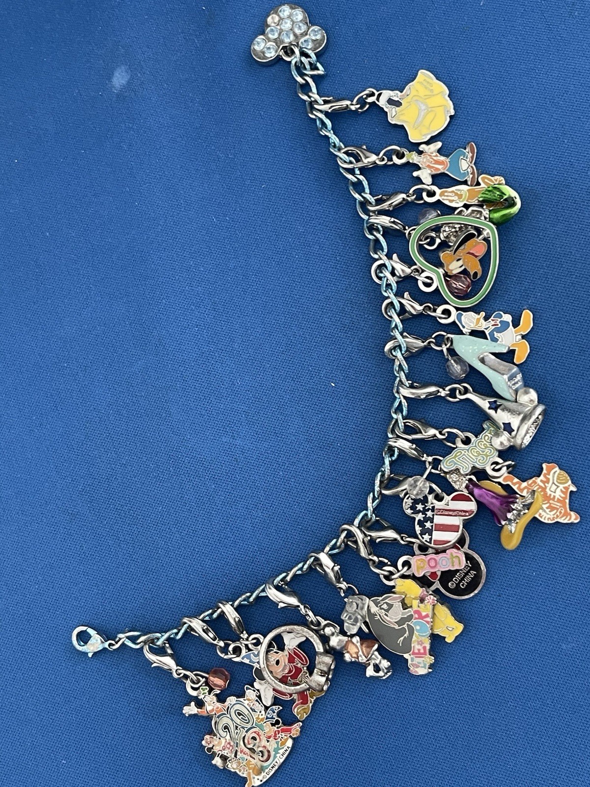 Disney World Blue Chain Charm Bracelet China Mickey Souvenir Gift Minnie