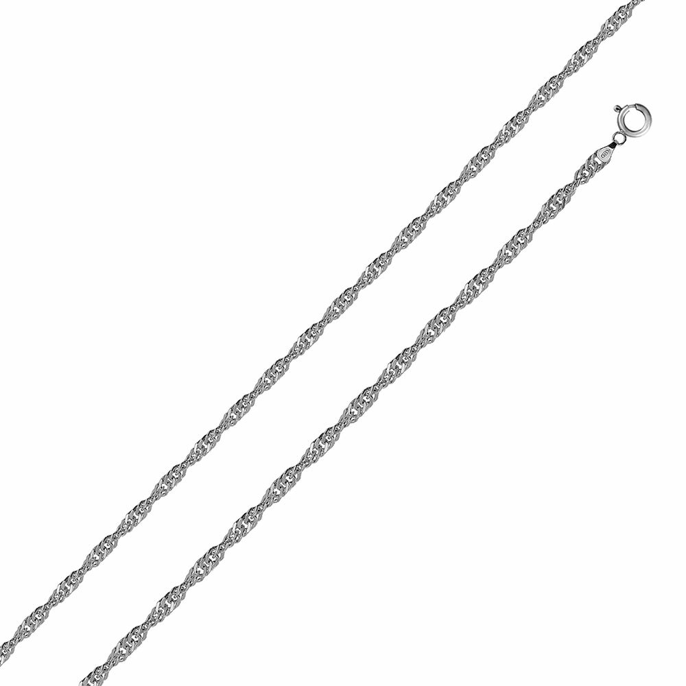 Sterling Silver Rhodium Finish 1mm Singapore Chain Necklace, Made in Italy