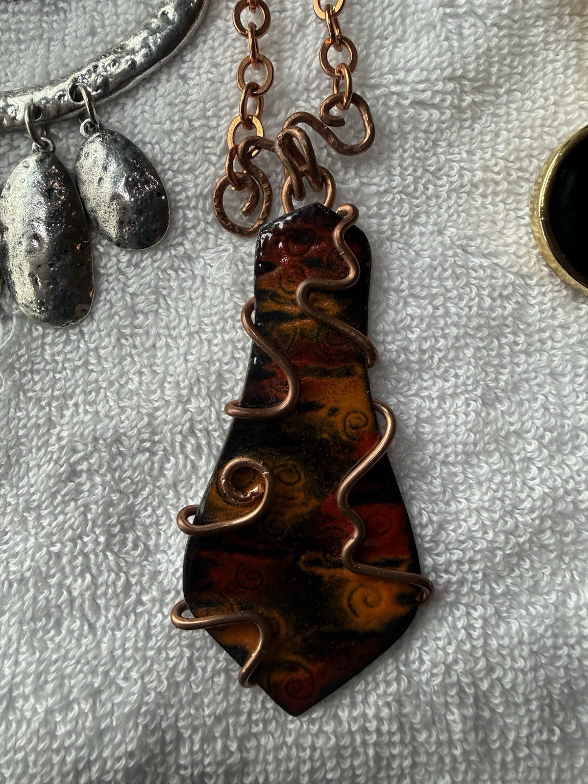 Lot Of 5 Necklace Multicolor Bold Statement Piece Copper Enamel Metals See Pics