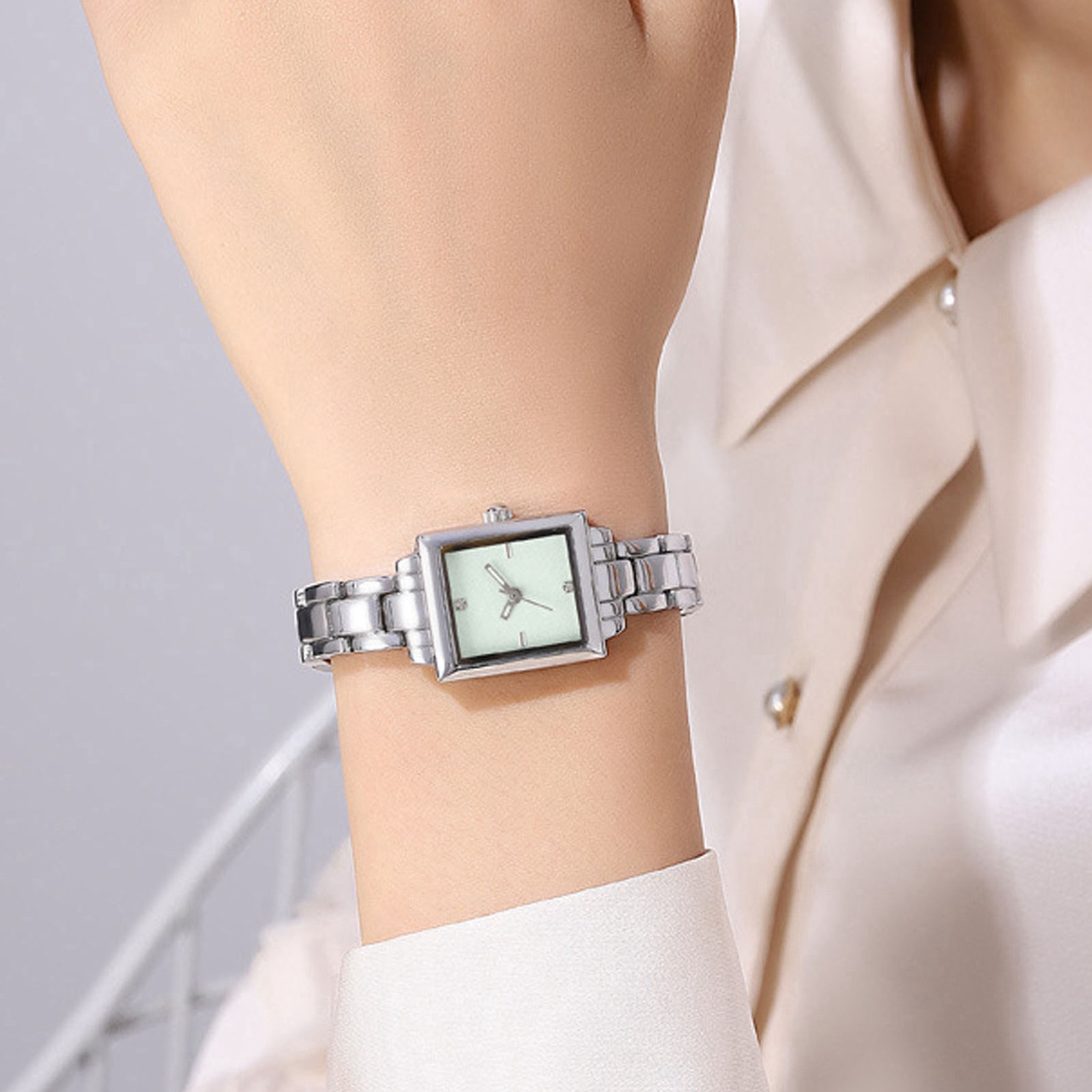 Women Stainless Steel Wristwatch Rhinestone Fashionable Rectangular Water Proof