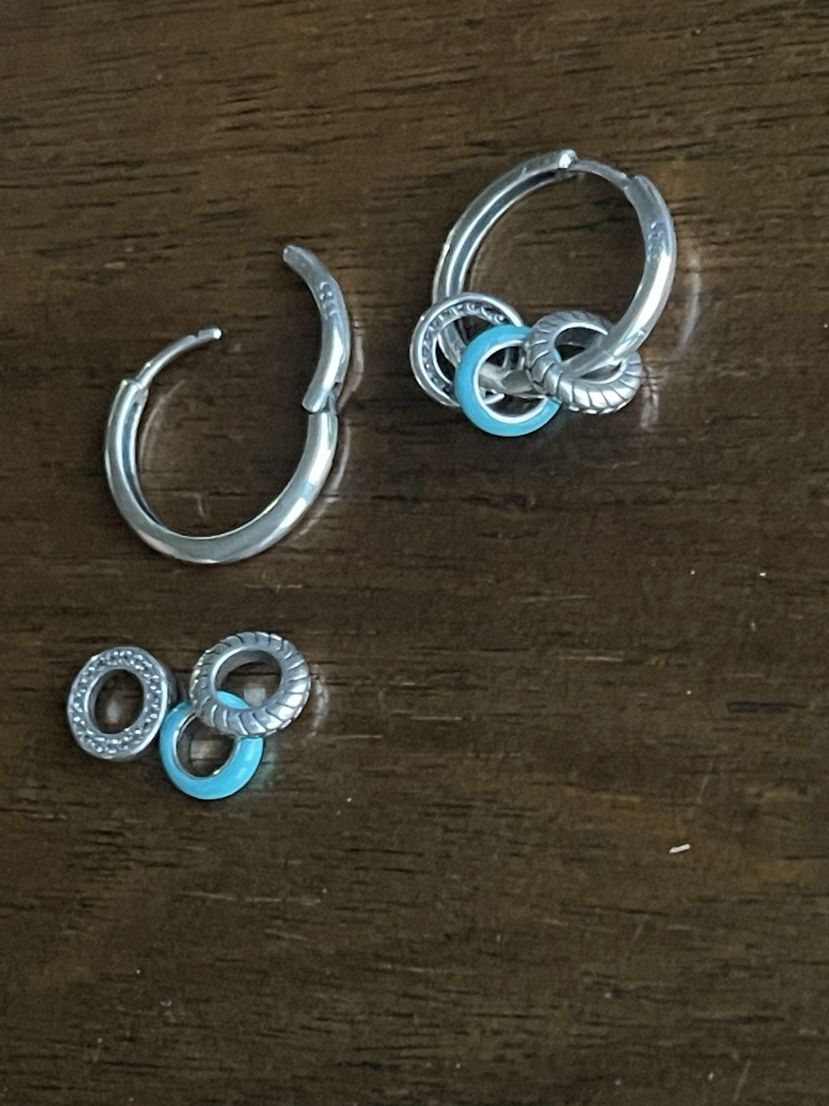 S Signed 925 Turquoise Cz Removable Charms Hoop Earrings