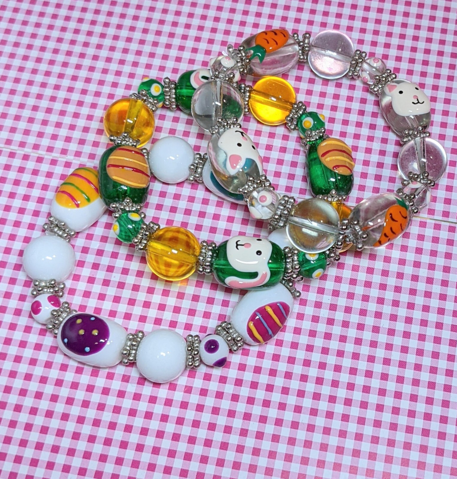 Easter Bracelets Bunny Egg Easter Egg Hunting Beaded Stretch Wholesale Lot of 6