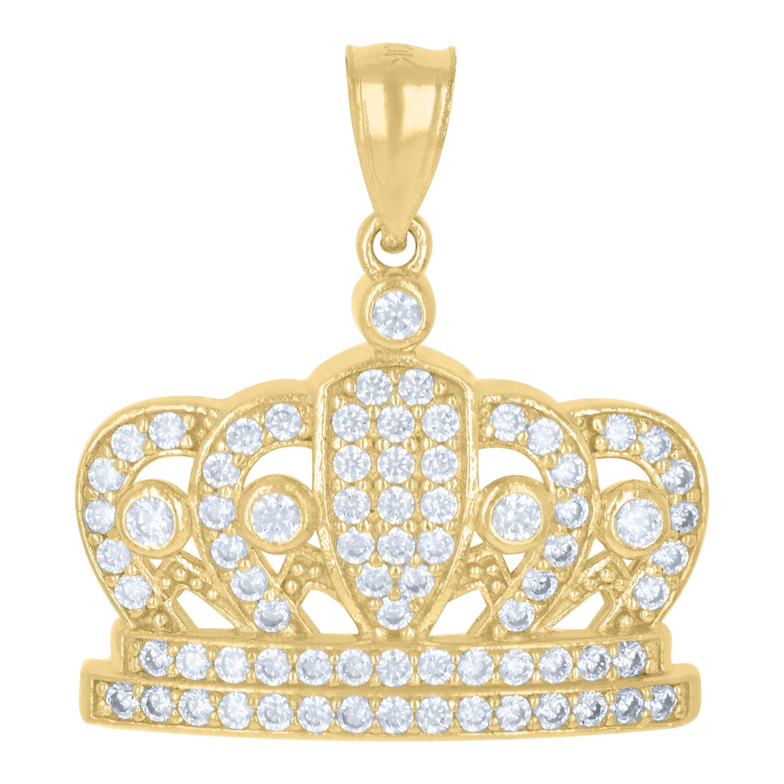 10K Yellow Gold Round CZ Men’s 0.95″ Royalty Charm Iced Out King’s Crown Pendant