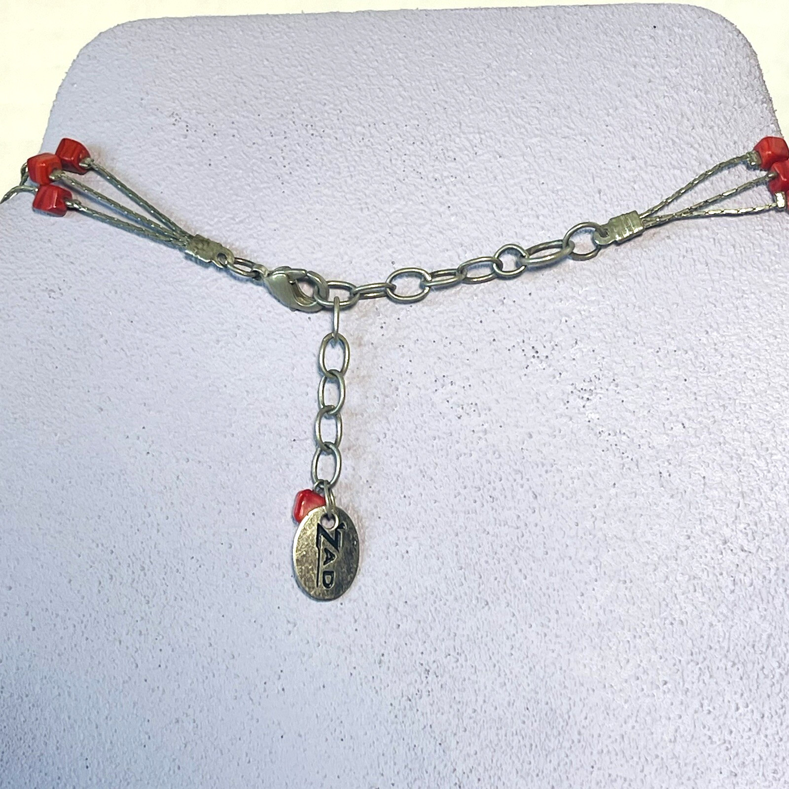 ZAD Beaded Multi Strand Red Stone Silver Tone 16″ Necklace 2.5″ Extension