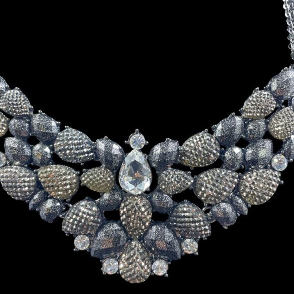 Amrita Singh Gunmetal Crystal Statement Necklace Gala Glam Holiday Jewelry