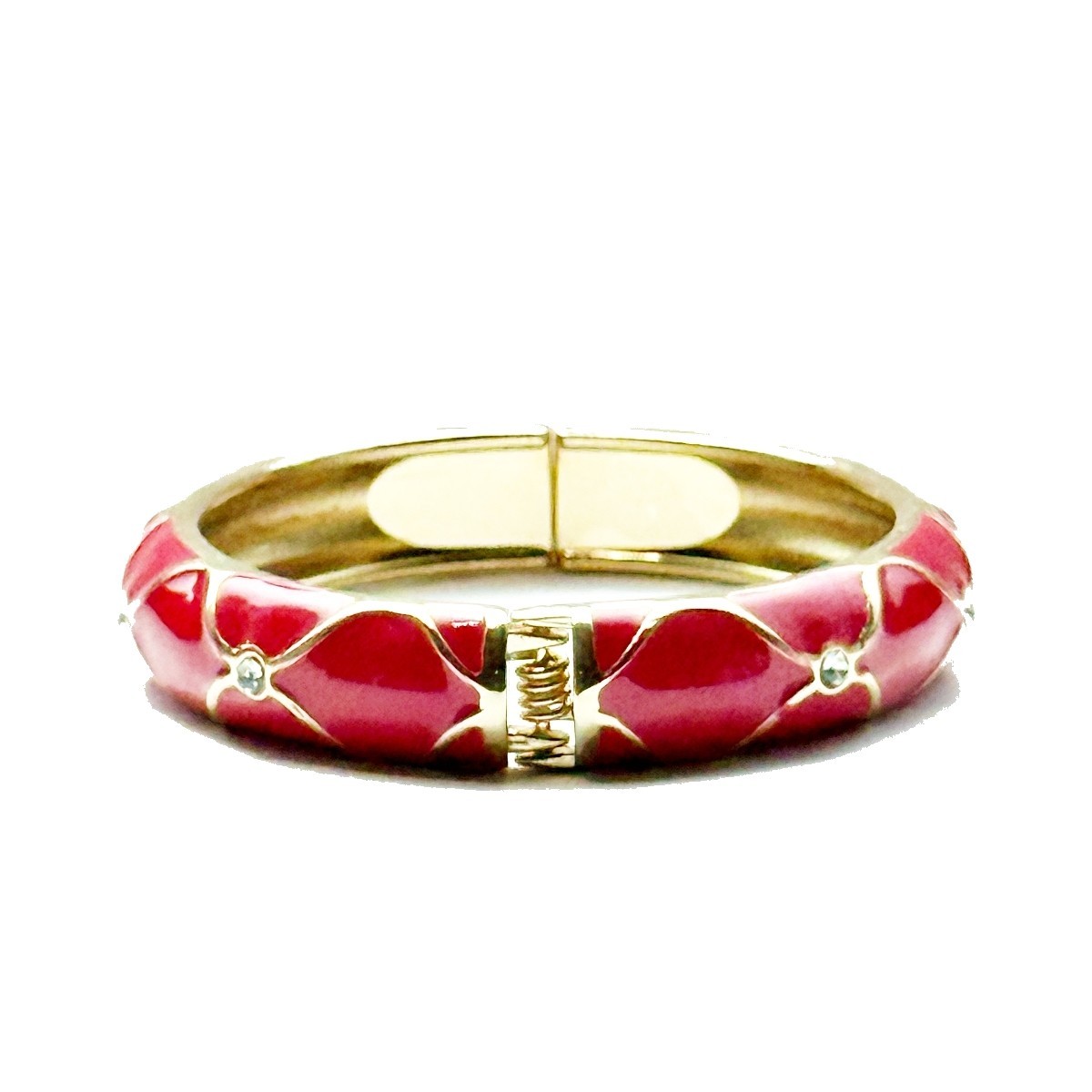 Lipstick Red Enamel Hinged Bracelet with Pave Crystal Accents + FREE GIFT