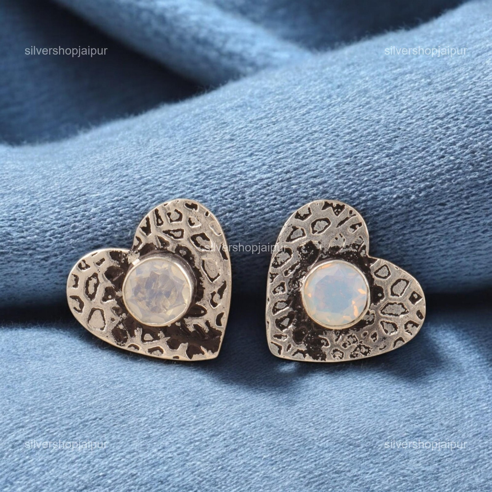 925 Solid Silver Round Milky Opal Gemstone Stud Halloween Gift Earrings Jewelry