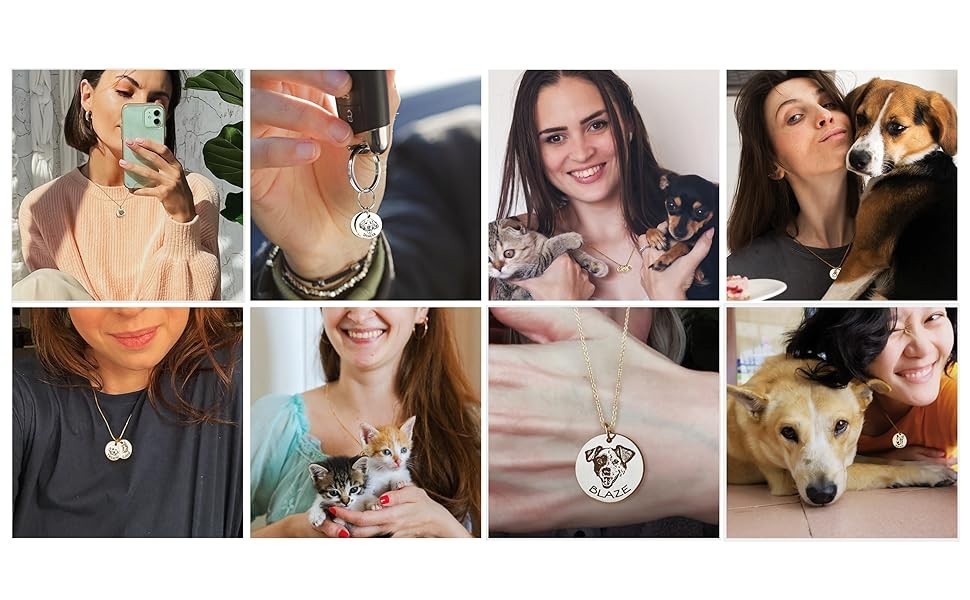 Personalized Pet Portrait Necklace Custom Family Portrait Engraving Photo Gift
