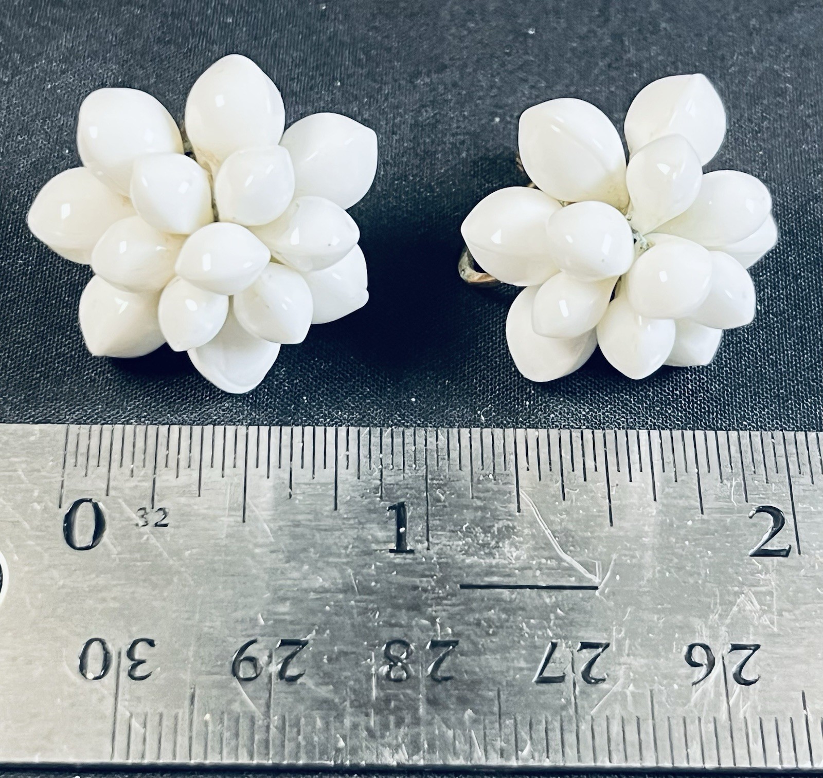Vintage White Glass Necklace & Earring Set w/ Bonus Black Glass Necklace