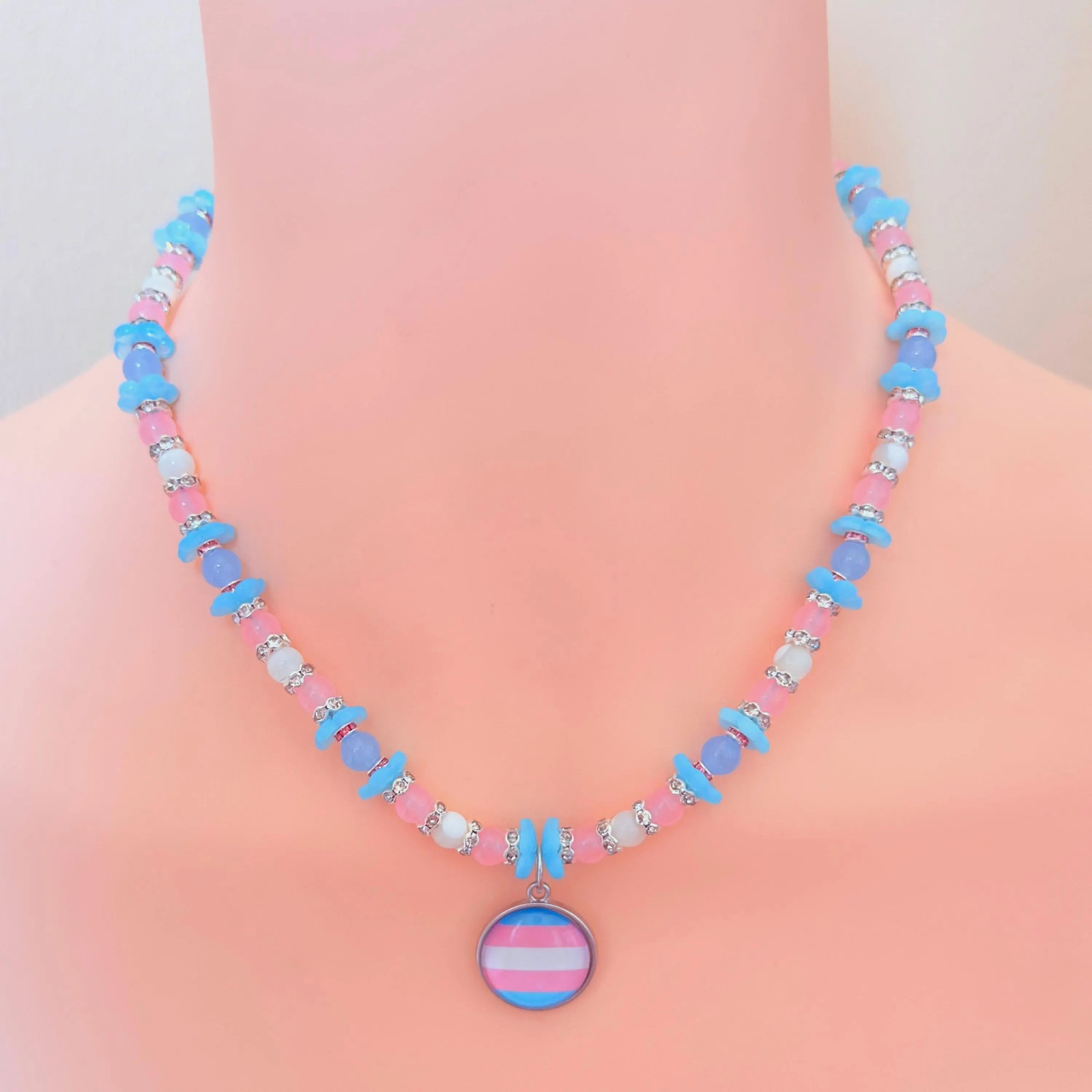 Transgender Pride Gemstone Necklace | LGBTQIA+ Gift