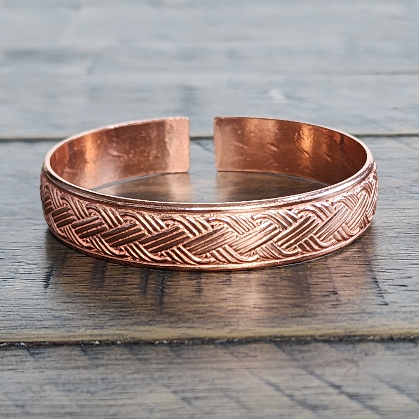 Pure Copper Bracelet Adjustable Woven Cuff 12mm Wide 19.5cm 33g Unisex