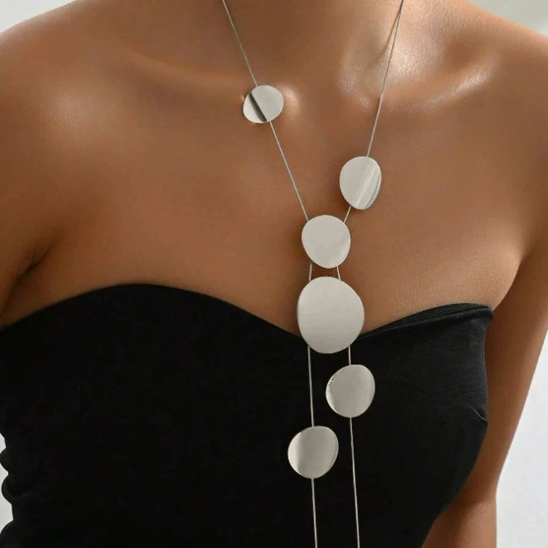 Circular Heart-Shaped Geometric Necklace Hollow Y-Shaped Design Creative Long Pe